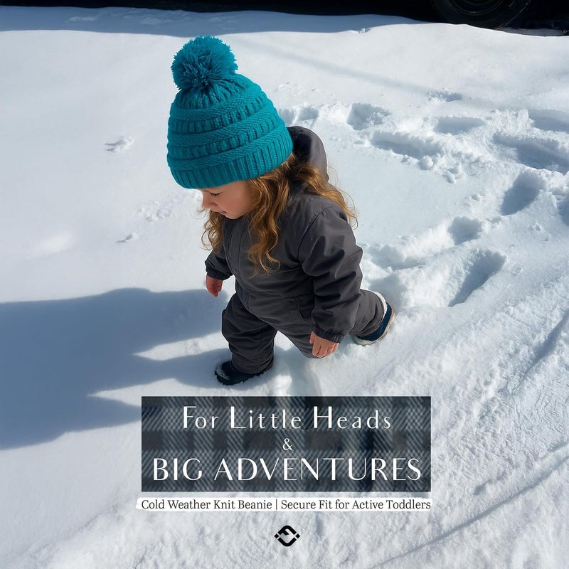 Funky Junque Toddler Pom Beanie – Kids Winter Hat for Ages 1–4, Baby Boy & Girl Knit Beanies, Warm Cozy Knit Snow Hats - Image 3